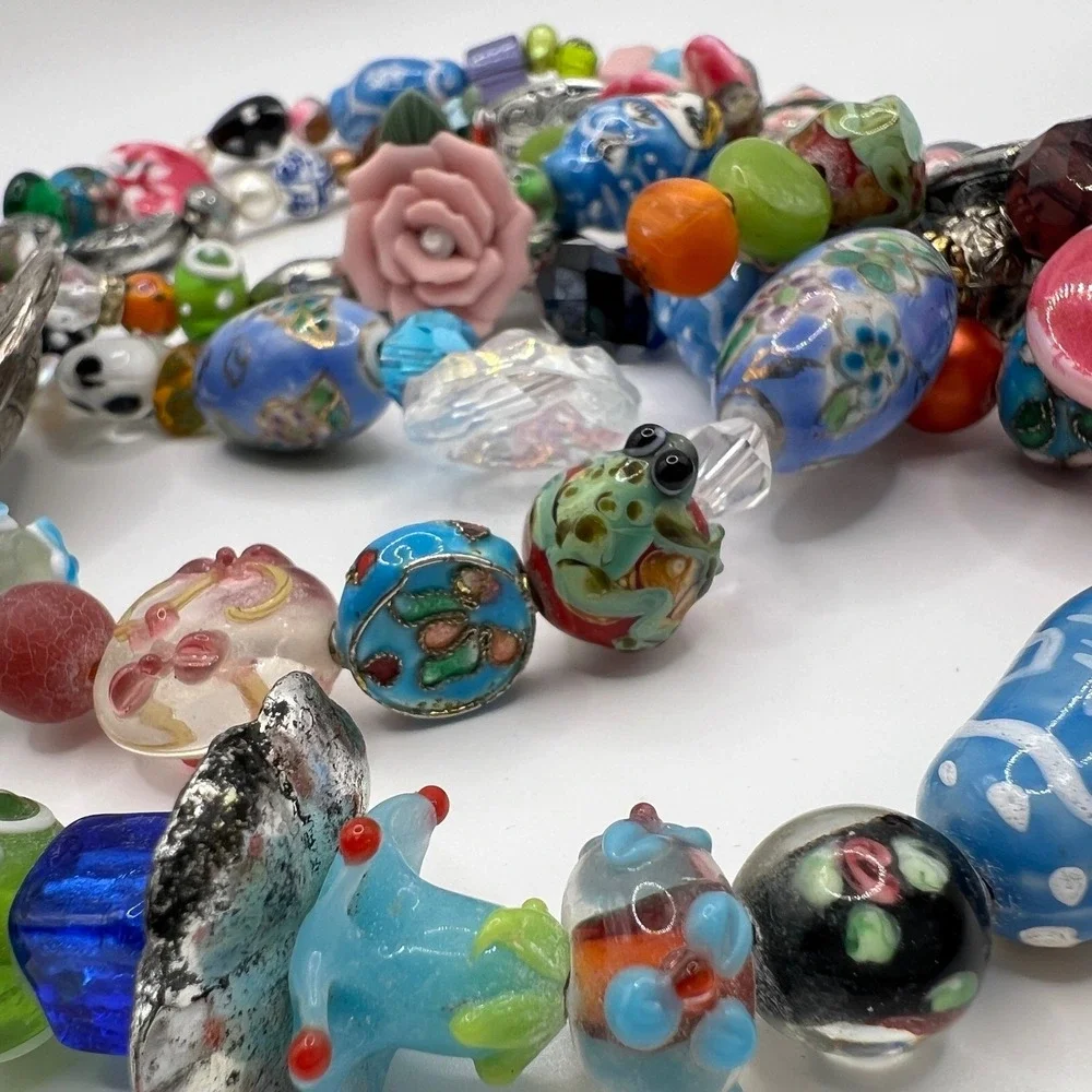 Geisha‎ Multi Strand Beaded Necklace Porcelain Lampwork Fish Nesting Doll Floral